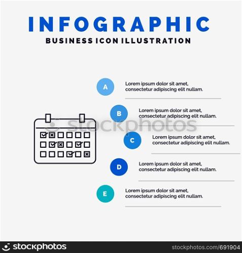 Calendar, Date, Month, Year, Time Line icon with 5 steps presentation infographics Background