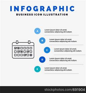 Calendar, Date, Month, Year, Time Line icon with 5 steps presentation infographics Background