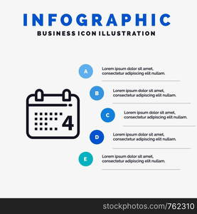 Calendar, Day, Date, American Line icon with 5 steps presentation infographics Background