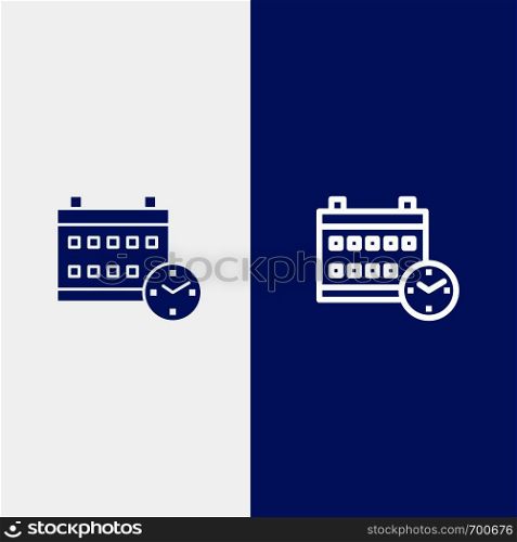 Calendar, Day, Date, Education Line and Glyph Solid icon Blue banner