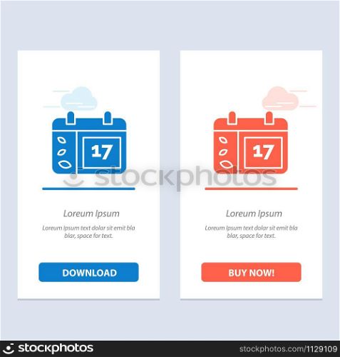 Calendar, Day, Date, Ireland Blue and Red Download and Buy Now web Widget Card Template