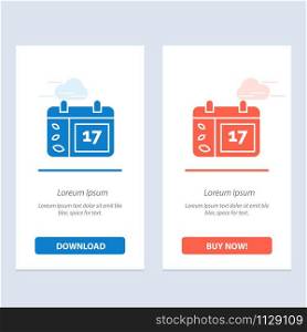 Calendar, Day, Date, Ireland Blue and Red Download and Buy Now web Widget Card Template