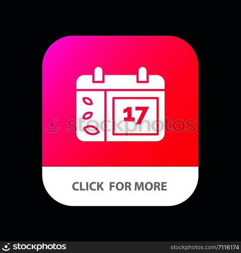 Calendar, Day, Date, Ireland Mobile App Button. Android and IOS Glyph Version
