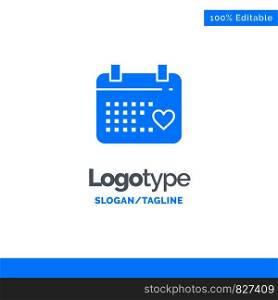 Calendar, Day, Love, Wedding Blue Solid Logo Template. Place for Tagline