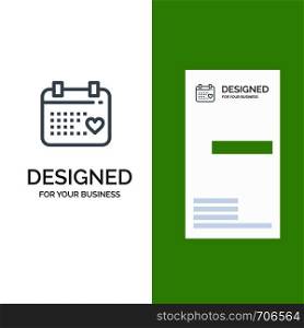 Calendar, Day, Love, Wedding Grey Logo Design and Business Card Template