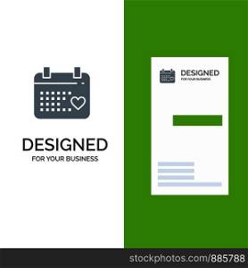 Calendar, Day, Love, Wedding Grey Logo Design and Business Card Template