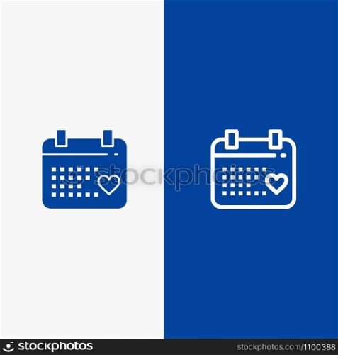 Calendar, Day, Love, Wedding Line and Glyph Solid icon Blue banner Line and Glyph Solid icon Blue banner