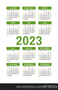 Calendar design 2023 year. English vector  wall or pocket calender template