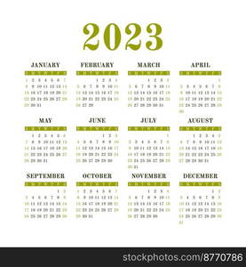 Calendar design 2023 year. English vector  wall or pocket calender template. 2023; calendar; design; template; vector; sunday; calendar 2023; year; month; week; monthly; calender 2023; diary; wall; english; calender; January; February; March; April; May; June; July; August; September; October; November; December; 