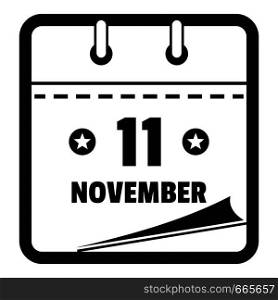 Calendar eleventh november icon. Simple illustration of calendar eleventh november vector icon for web. Calendar eleventh november icon, simple black style