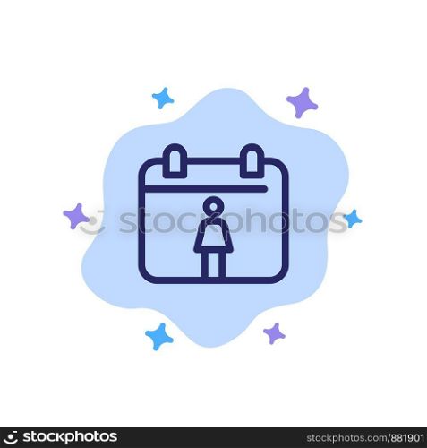 Calendar, Female Blue Icon on Abstract Cloud Background