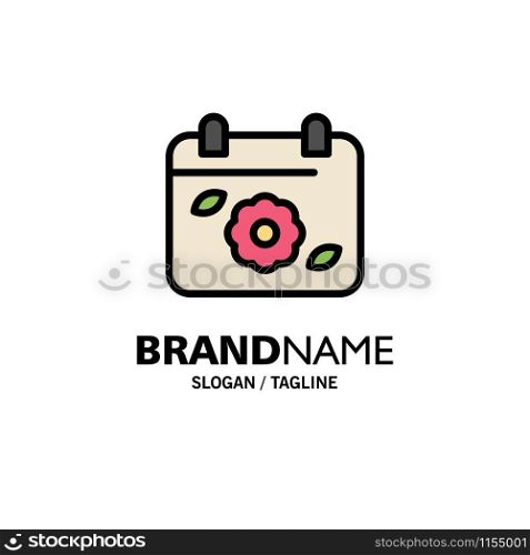 Calendar, Flower, Date, Spring Business Logo Template. Flat Color