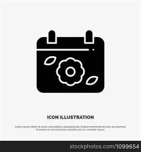 Calendar, Flower, Date, Spring solid Glyph Icon vector