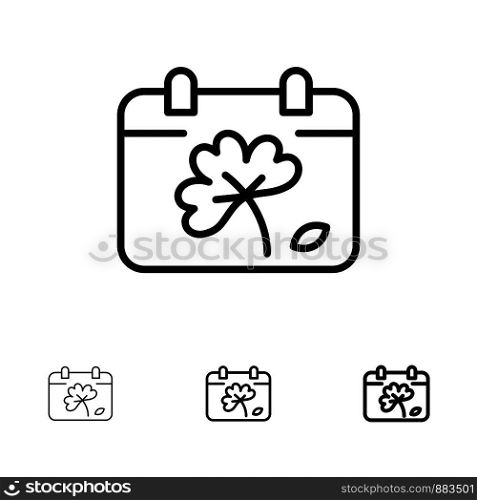 Calendar, Flower, Day, Spring Bold and thin black line icon set