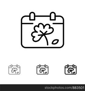 Calendar, Flower, Day, Spring Bold and thin black line icon set