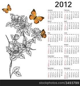 Calendar for 2012 with flowers