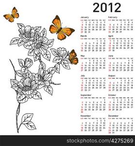 Calendar for 2012 with flowers