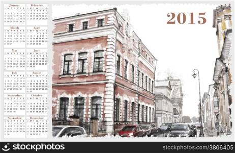 calendar for 2015. Cityscape. Vintage style.