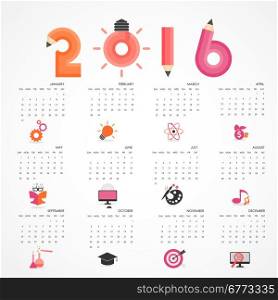 Calendar for 2016 on grey background.Business,education,science,industrial and technology concept .Week Starts Sunday.Vector Template illustration