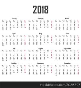Calendar for 2018. Week starts on Monday.. Calendar for 2018. Week starts on Monday