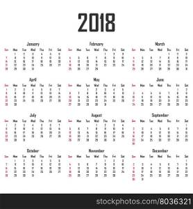 Calendar for 2018. Week starts on Sunday.. Calendar for 2018. Week starts on Sunday