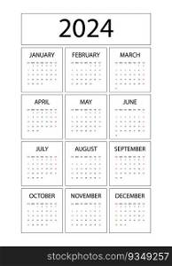 Calendar for 2024, vector. Calendar for 2024, simple design.