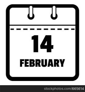 Calendar fourteenth february icon. Simple illustration of calendar fourteenth february vector icon for web. Calendar fourteenth february icon, simple black style