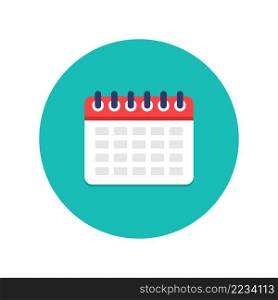 Calendar icon. Calendar of week, month, schedule and agenda. Calednar with days on blue background. Symbol of date, event, reminder, appointment and time. Flat illustration. Vector.