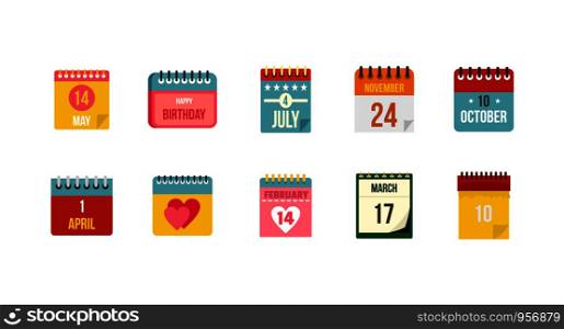 Calendar icon set. Flat set of calendar vector icons for web design isolated on white background. Calendar icon set, flat style