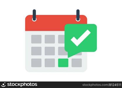 Calendar icon with check mark. Success, approve, complete, goal concept.