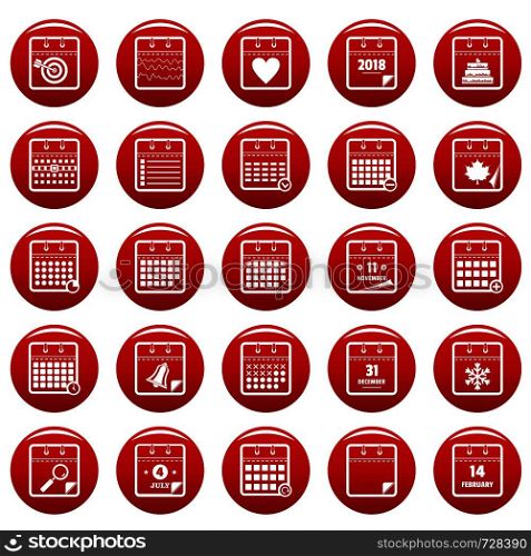 Calendar icons set. Simple illustration of 25 calendar vector icons red isolated. Calendar icons set vetor red