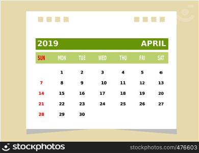 Calendar Month april 2019 Vector.