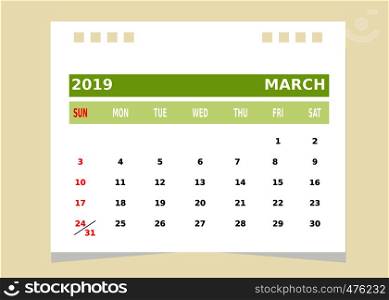 Calendar Month march 2019 Vector.