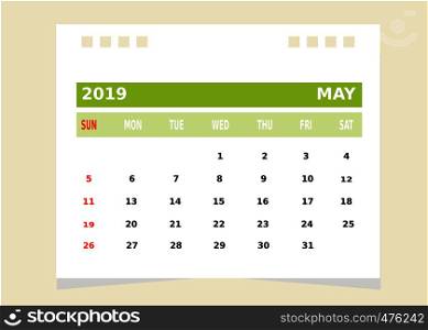 Calendar Month may 2019 Vector.