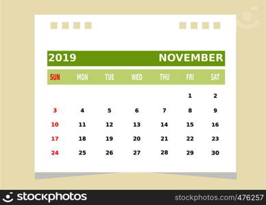 Calendar Month november 2019 Vector.