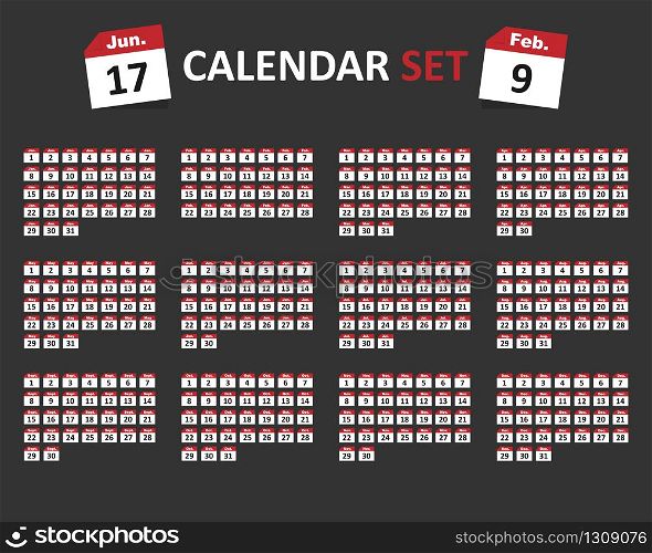 Calendar months and days icon set. Vector illustration EPS 10