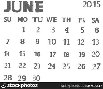 Calendar on june 2015 on white background is insulated. Calendar 2015 June