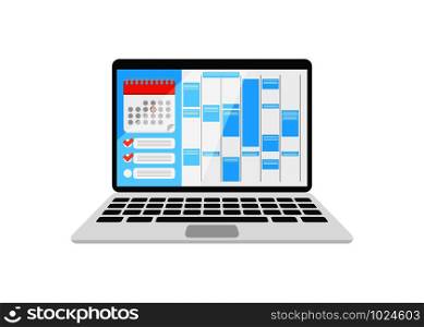 calendar on the laptop with check list in flat. calendar on the laptop with check list