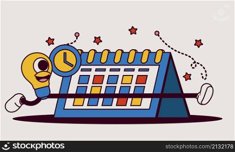 Calendar schedule week vector concept illustration. Student appointment employee agenda people. Business plan with clock. Date time meeting day. Coworker banner office teamwork assign