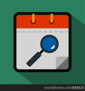 Calendar search icon. Flat illustration of calendar search vector icon for web. Calendar search icon, flat style