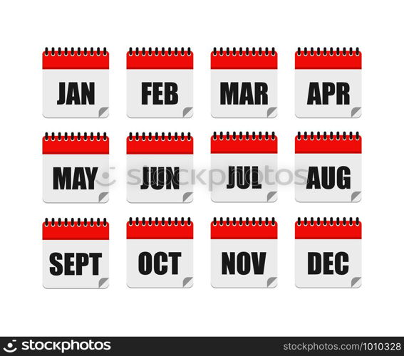 calendar set of month of year in flat. calendar set of month of year, flat