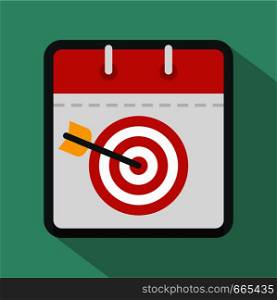 Calendar target icon. Flat illustration of calendar target vector icon for web. Calendar target icon, flat style