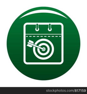 Calendar target icon. Simple illustration of calendar target vector icon for any design green. Calendar target icon vector green