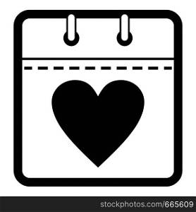 Calendar valentine day icon. Simple illustration of calendar valentine day vector icon for web. Calendar valentine day icon, simple black style