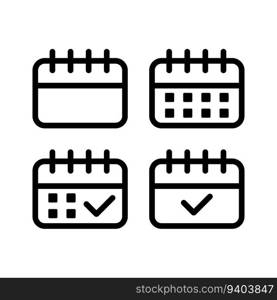 Calendar, vector icon. Calendar, calendar with a checkmark, black outline on a white background.