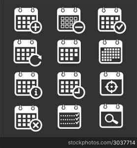 Calendar vector icons with event, add, delete, progress symbols. Calendar vector icons with event, add, delete, progress symbols. Plan calendar schedule and month calendar event and reminder illustration