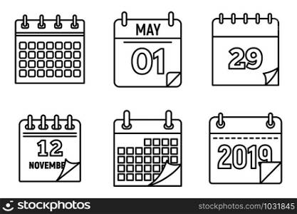 Calendar week icons set. Outline set of calendar week vector icons for web design isolated on white background. Calendar week icons set, outline style