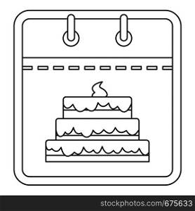 Calendar with cake icon. Outline illustration of calendar with cake vector icon for web. Calendar with cake icon, outline style.