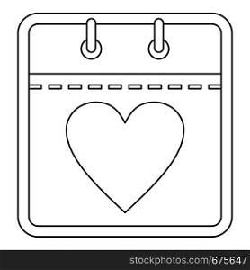 Calendar with heart icon. Outline illustration of calendar with heart vector icon for web. Calendar with heart icon, outline style.