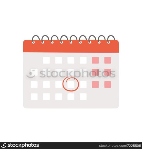 Calendar with selected date. Isolated vector illustration on white background. Calendar with selected date. Isolated vector illustration